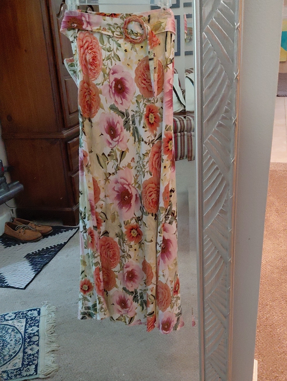 Floral Sleeveless Fitted 2 Piece Maxi Dress - Pink & Peach Green Flowers - Picture 8 of 16